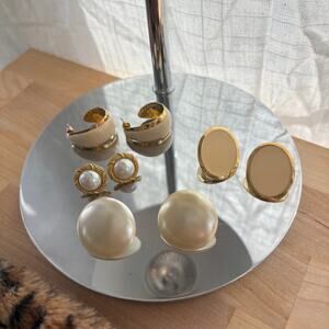 Vintage Gold Tone Earring Bundle Lot 4 Pairs 80s 90s Glamoratti Old Money